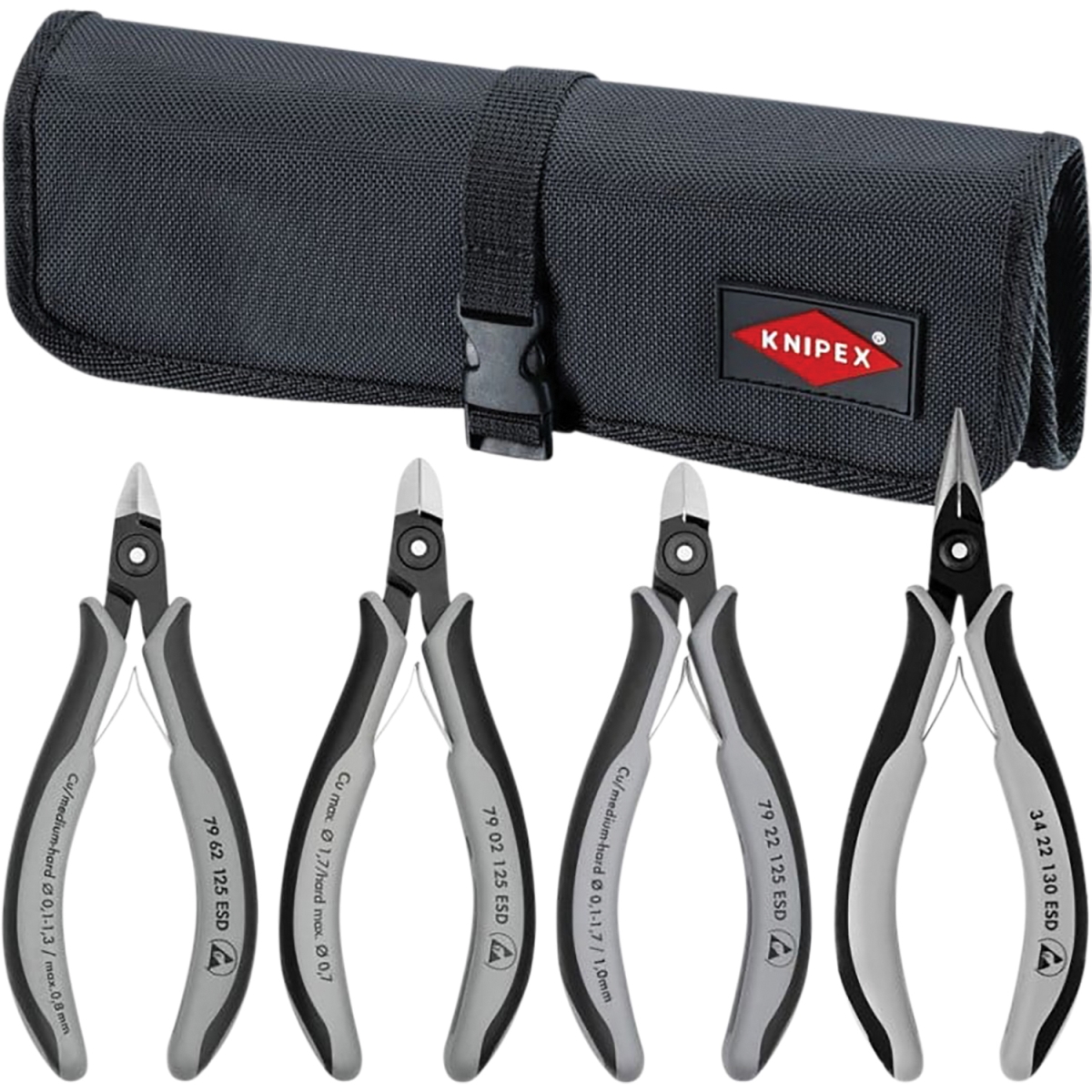 KNT-9K008010US Electronics Pliers Set in Tool Roll - 4 Piece
