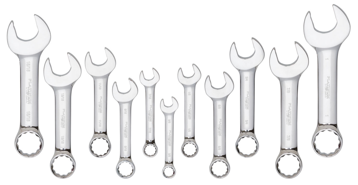 Plt-99505 Sae Stubby Full Polished Combination Wrench Set - 11 Piece