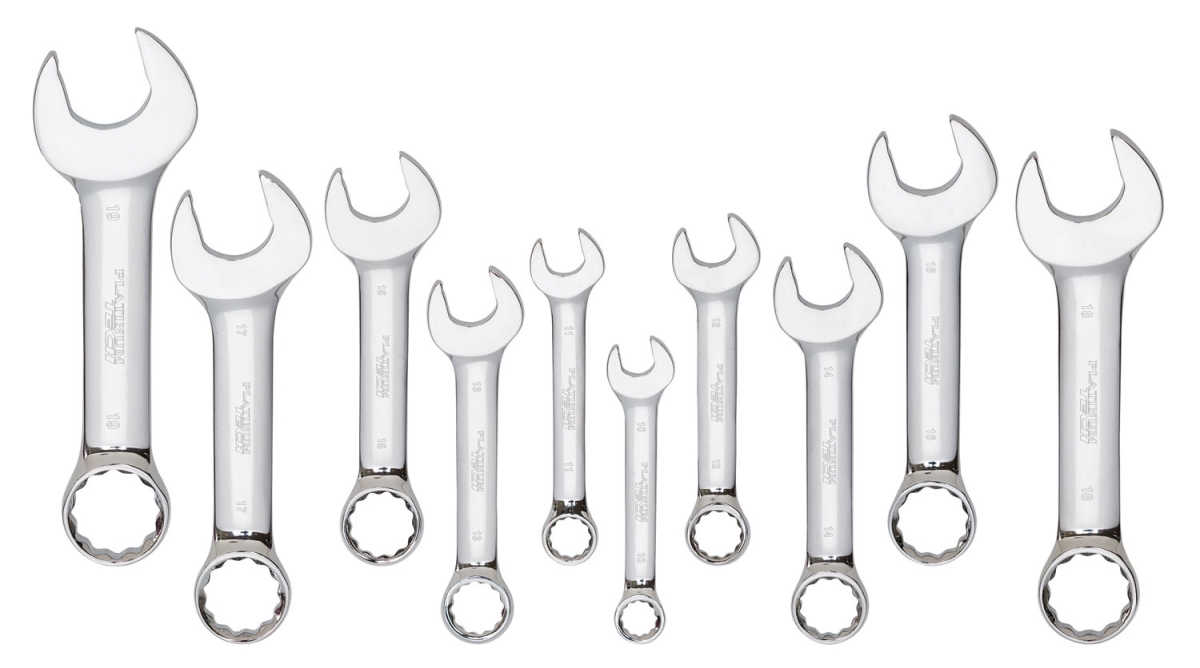 Plt-99525 Metric Stubby Full Polished Combination Wrench Set - 10 Piece