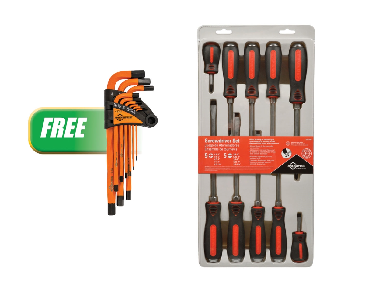 May-81276 10 Piece Screwdriver Set With 9 Piece Sae Twisted Hex Key Set