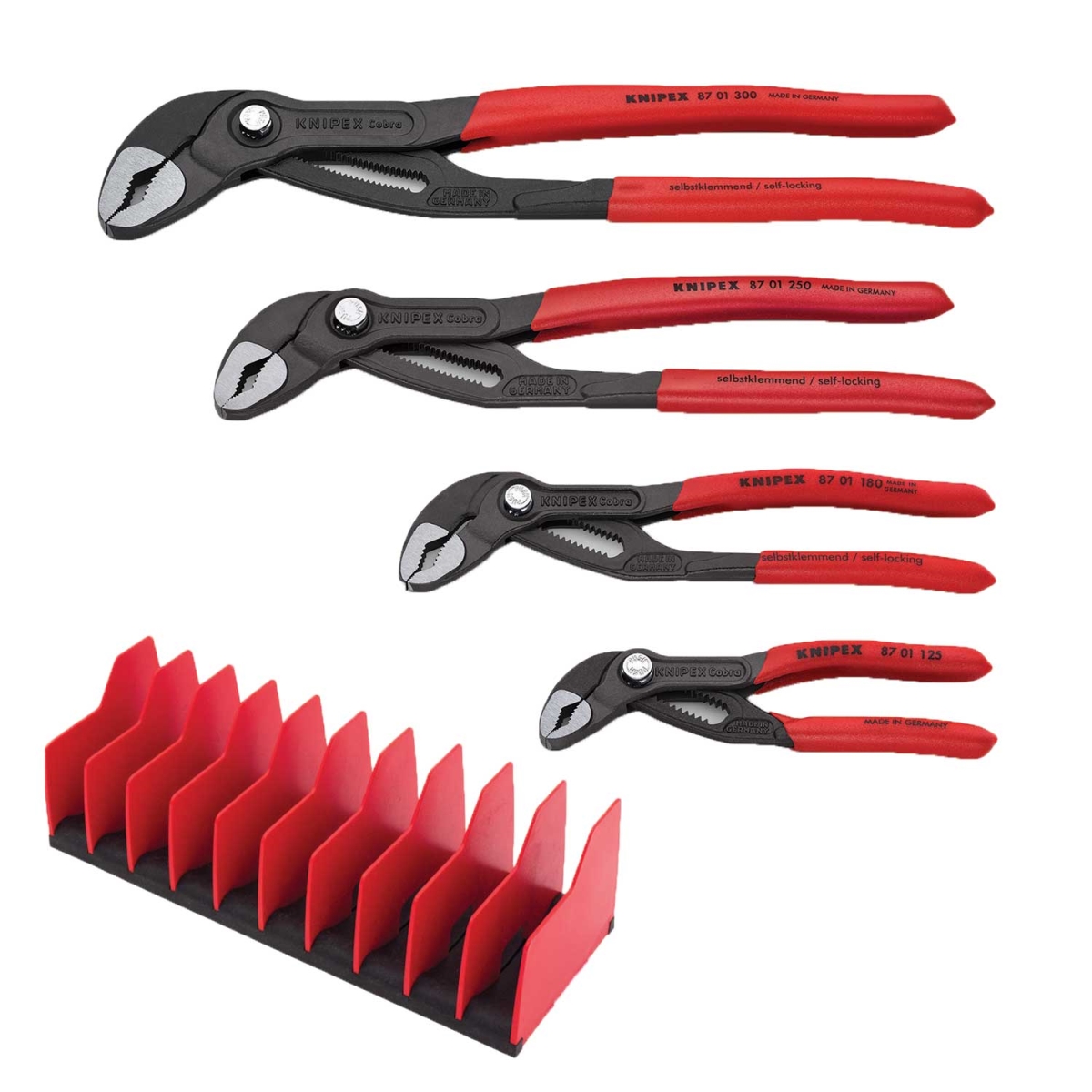 KNT-9K0080138US 4 Piece Cobra Pliers Set with Free 10 Piece Tool Holder