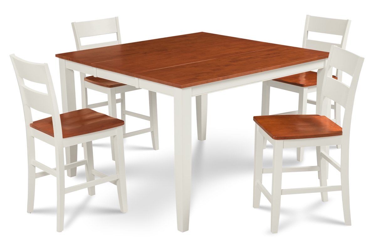M&d Furniture Sunh5-wch-w Sunderland 5 Piece Counter Height Dining Set Table With 18" Butterfly Leaf In White & Cherry Finish