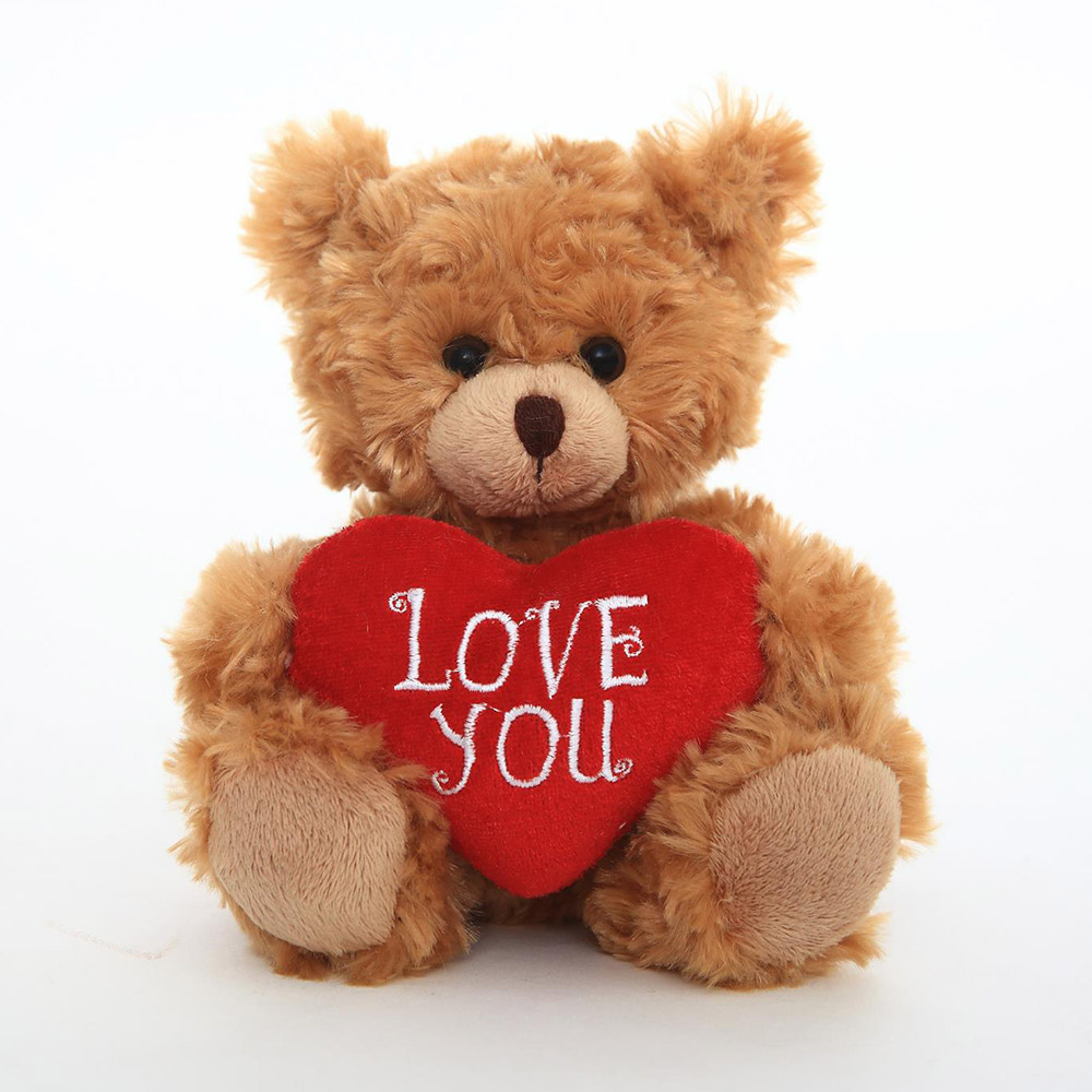 00-214 6 In. Mocha Heart Bear Embroidered Heart I Love You Teddy Bear - Pack Of 3