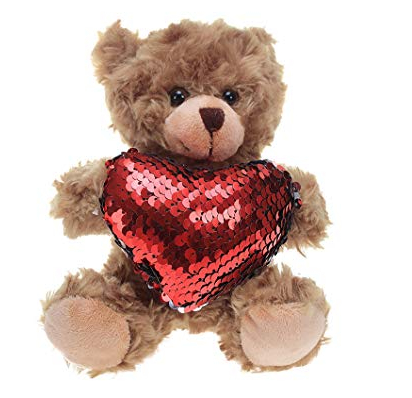 98-203 6 In. Mocha Bear Shiny Heart Reversible Red Teddy Bear - Pack Of 3