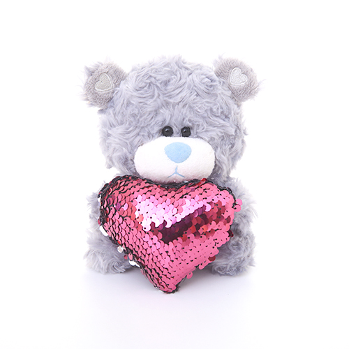 98-122 Qbeba Bear Shiny Heart Reversible Pink Teddy Bear, Gray - Pack Of 3