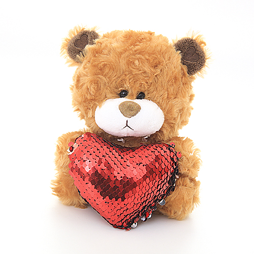98-127 Qbeba Bear Shiny Heart Reversible Red Teddy Bear, Brown - Pack Of 3