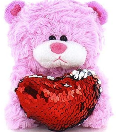 98-132 Qbeba Shiny Heart Reversible Red Teddy Bear, Pink - Pack Of 3
