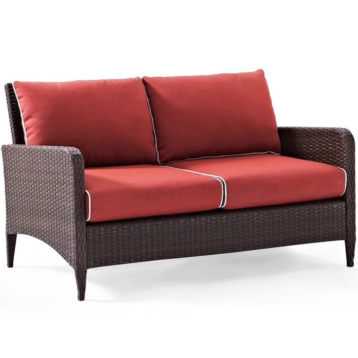 Co7117-br Kiawah Outdoor Wicker Loveseat With Sangria Cushion, Brown