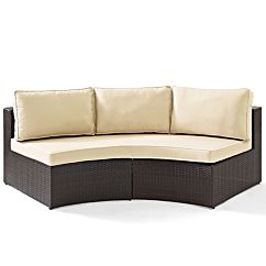 Co7120-br Catalina Outdoor Wicker Round Sectional Sofa With Sand Cushions, Brown