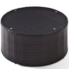 Co7121-br Catalina Outdoor Wicker Round Glass Top Coffee Table, Brown