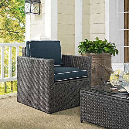 Co7102wg-nv Palm Harbor Outdoor Arm Chair In Grey Wicker, Navy