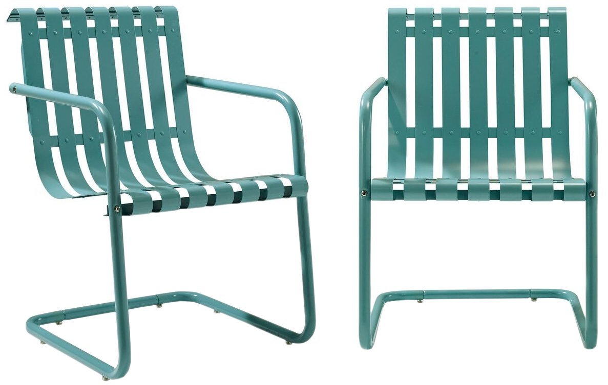 Co1020-bl Gracie Retro Metal Outdoor Spring Chair - Caribbean Blue