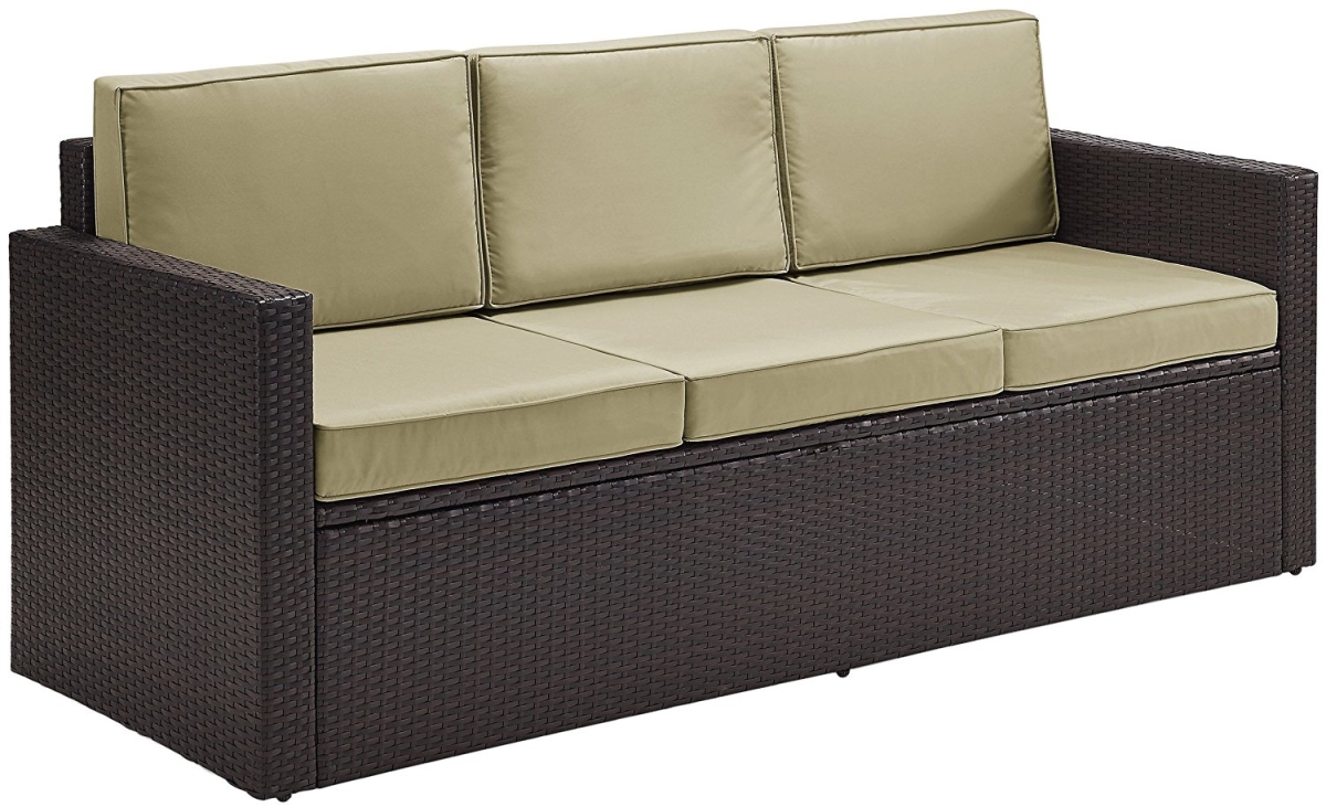 Ko70048br-gy Palm Harbor Wicker Patio Sofa, Brown With Grey Cushion