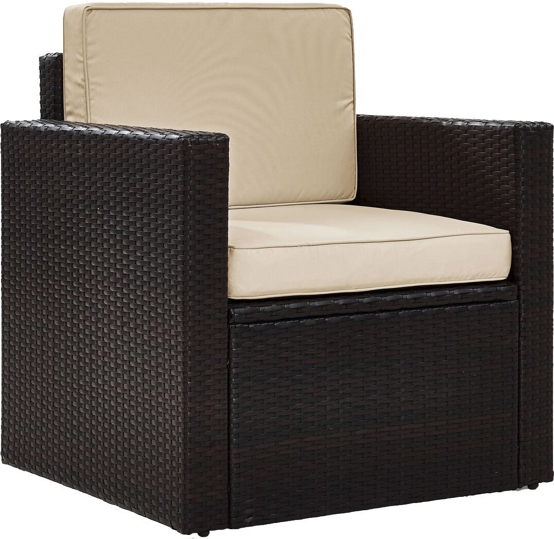 Ko70088br-sa Palm Harbor Outdoor Wicker Arm Chair With Sand Cushions - Brown