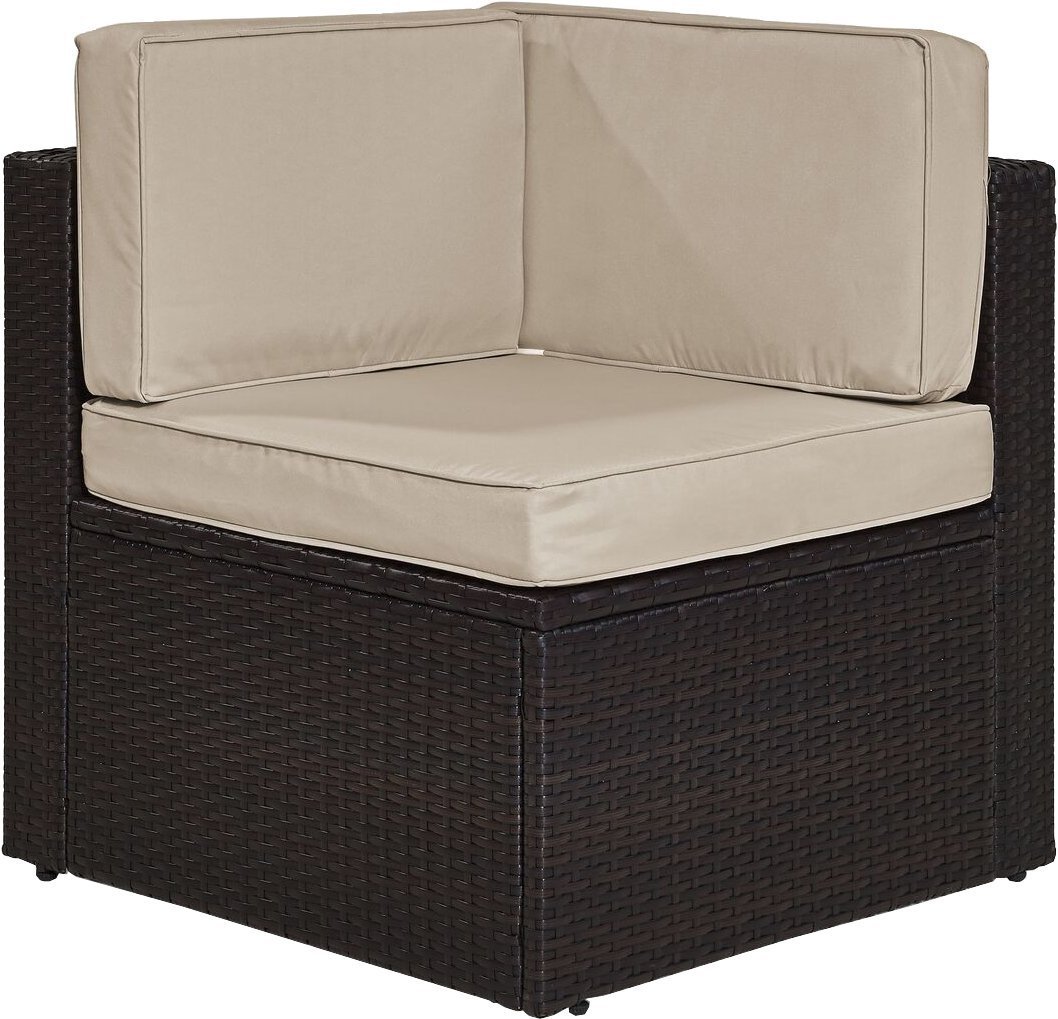 Ko70089br-sa Palm Harbor Outdoor Wicker Corner Chair With Sand Cushions - Brown