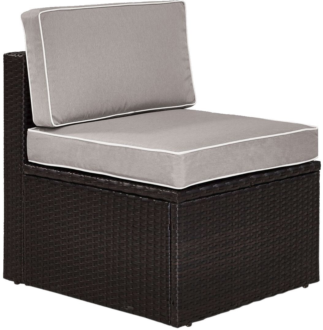 Ko70090br-gy Palm Harbor Outdoor Wicker Center Chair With Grey Cushions - Brown
