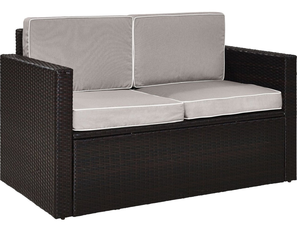 Ko70092br-gy Palm Harbor Outdoor Wicker Loveseat With Grey Cushions - Brown