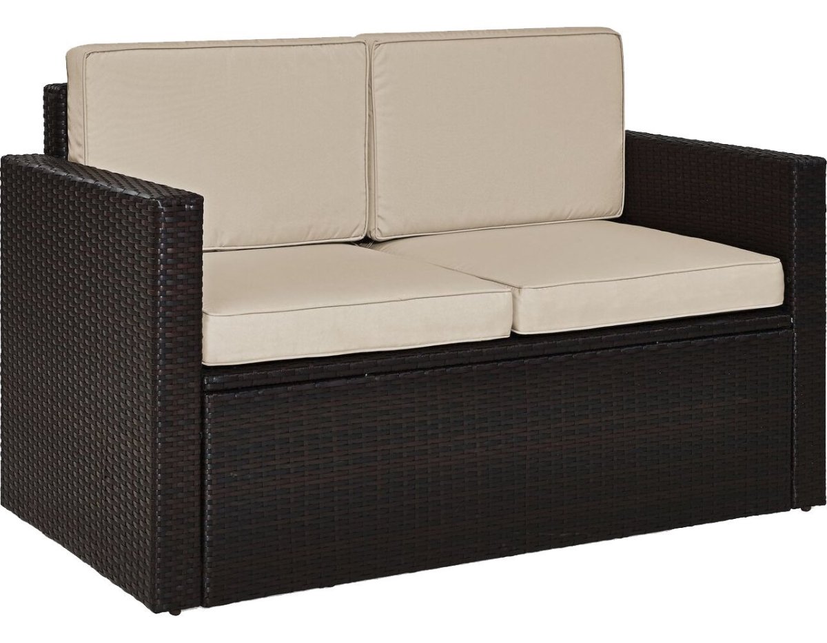 Ko70092br-sa Palm Harbor Outdoor Wicker Loveseat With Sand Cushions - Brown