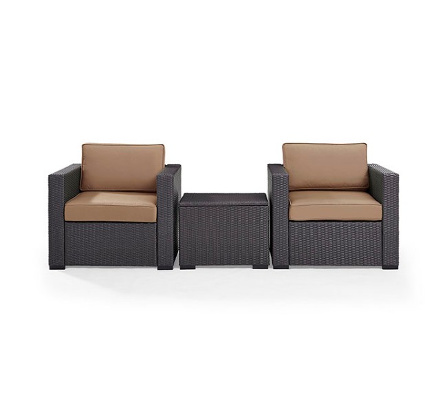 Ko70104br-mo Biscayne 3 Piece Outdoor Wicker Seating Set - Two Wicker Chairs & Coffee Table, Mocha