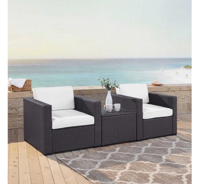 Ko70104br-wh Biscayne 3 Piece Outdoor Wicker Seating Set - Two Wicker Chairs & Coffee Table, White
