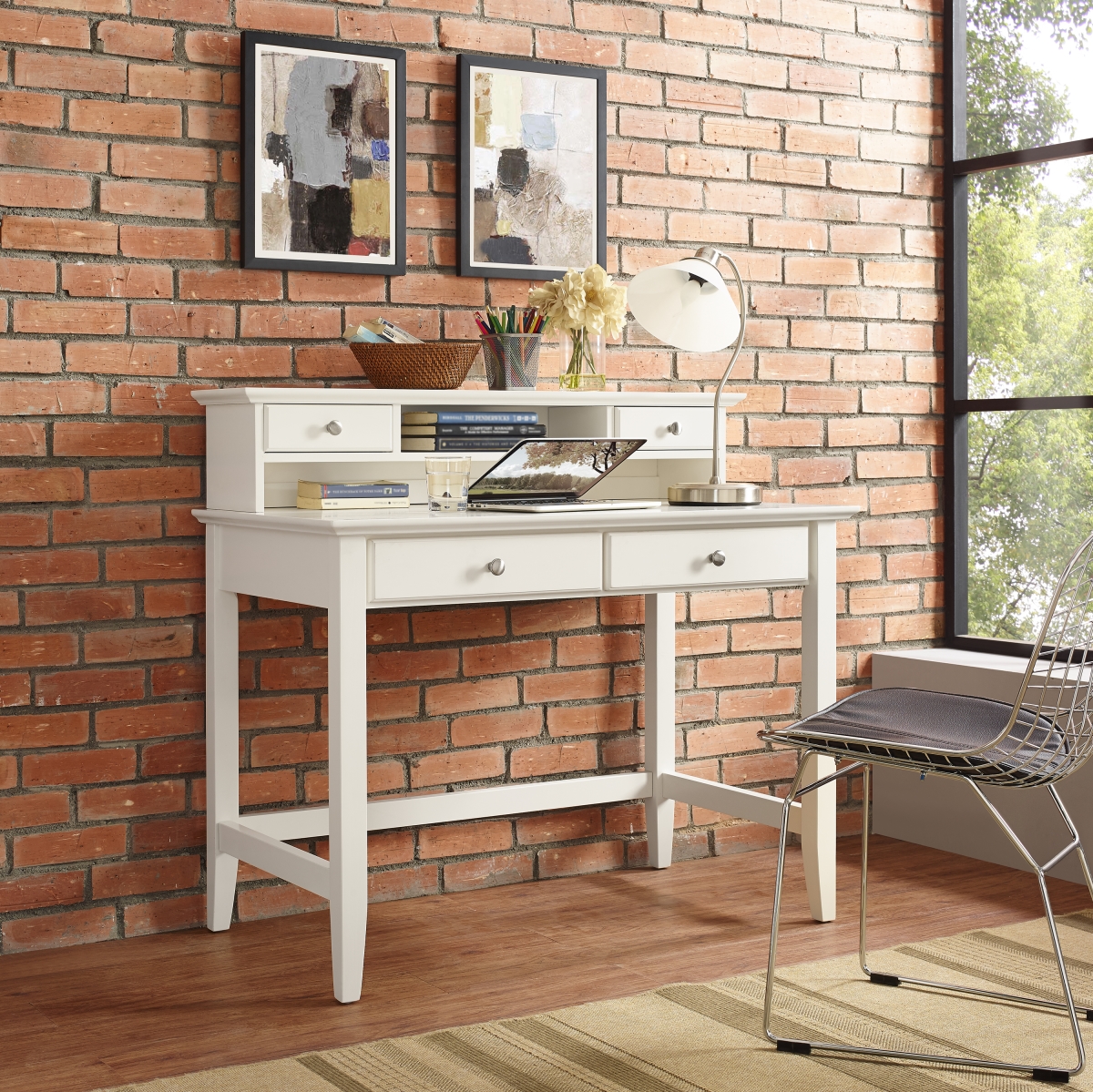 Campbell Writing Desk With Hutch, White