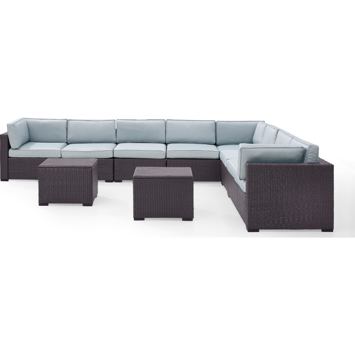 Ko70109br-mi Biscayne 8 Person Outdoor Wicker Seating Set, Mist - Three Loveseats, Two Armless Chair, Two Coffee Table