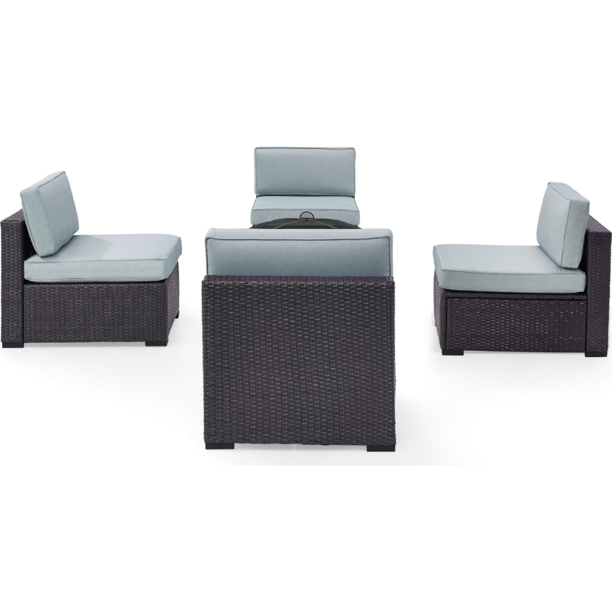 Ko70122br-mi Biscayne 4 Person Outdoor Wicker Seating Set, Mist - Four Armless Chairs, Ashland Firepit