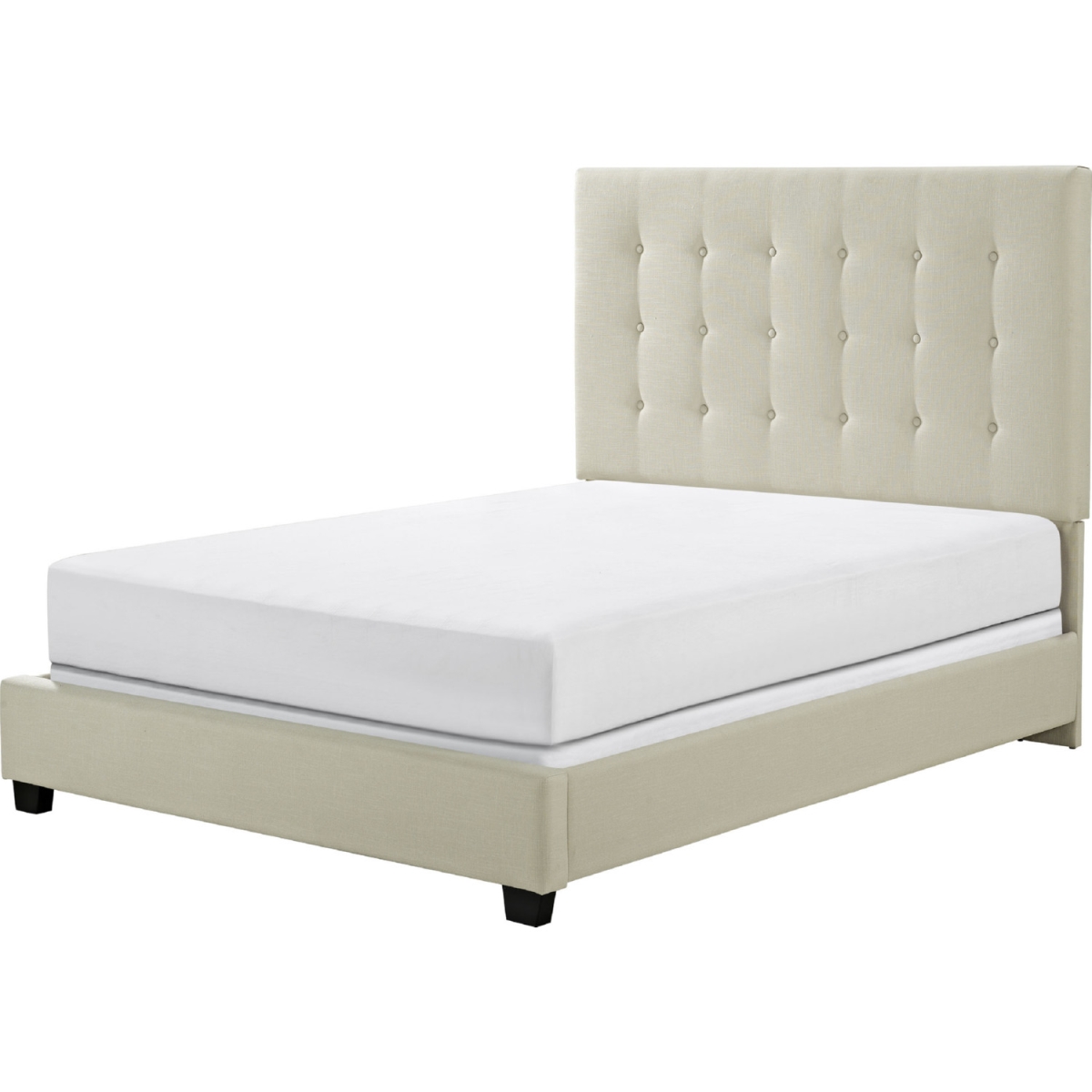 Reston Square Upholstered Queen Bedset, Creme Linen