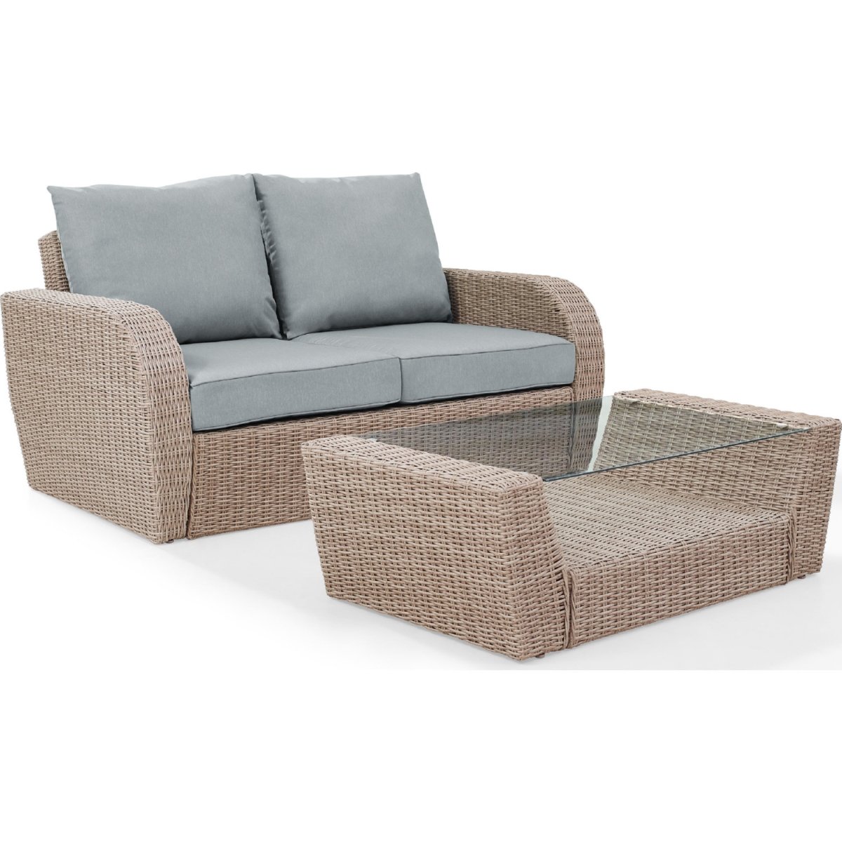 Ko70133wh-mi 2 Piece St. Augustine Outdoor Wicker Seating Set With Mist Cushion - Loveseat, Coffee Table