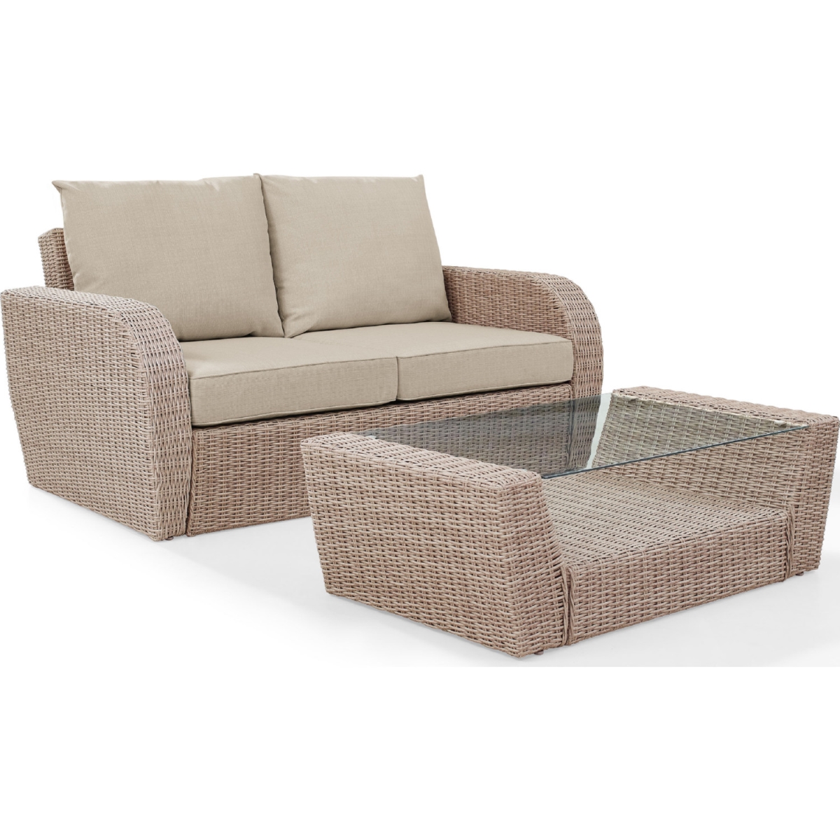 Ko70133wh-ol 2 Piece St. Augustine Outdoor Wicker Seating Set With Oatmeal Cushion - Loveseat, Coffee Table