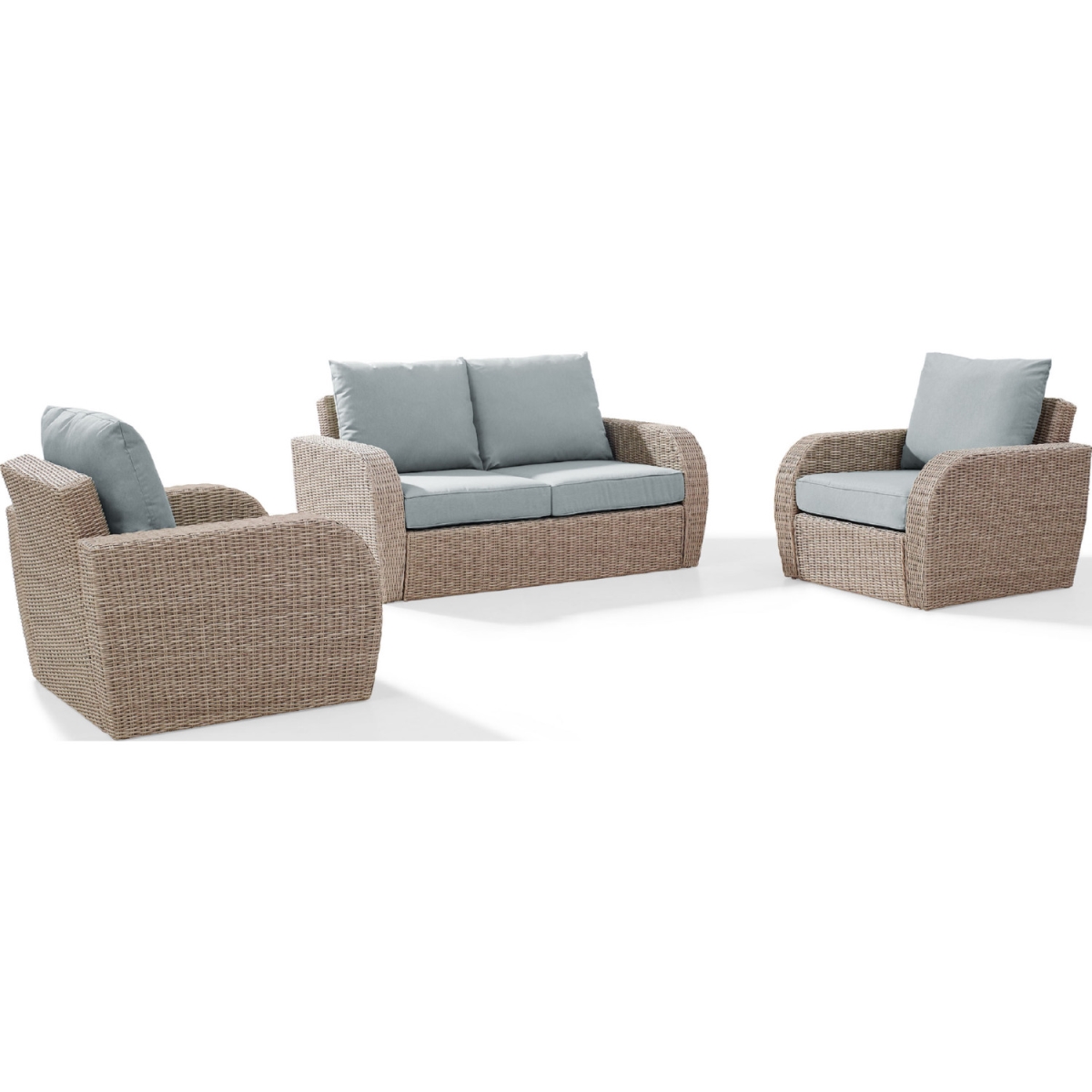 Ko70134wh-mi 3 Piece St. Augustine Outdoor Wicker Seating Set With Mist Cushion - Loveseat, Two Outdoor Chairs