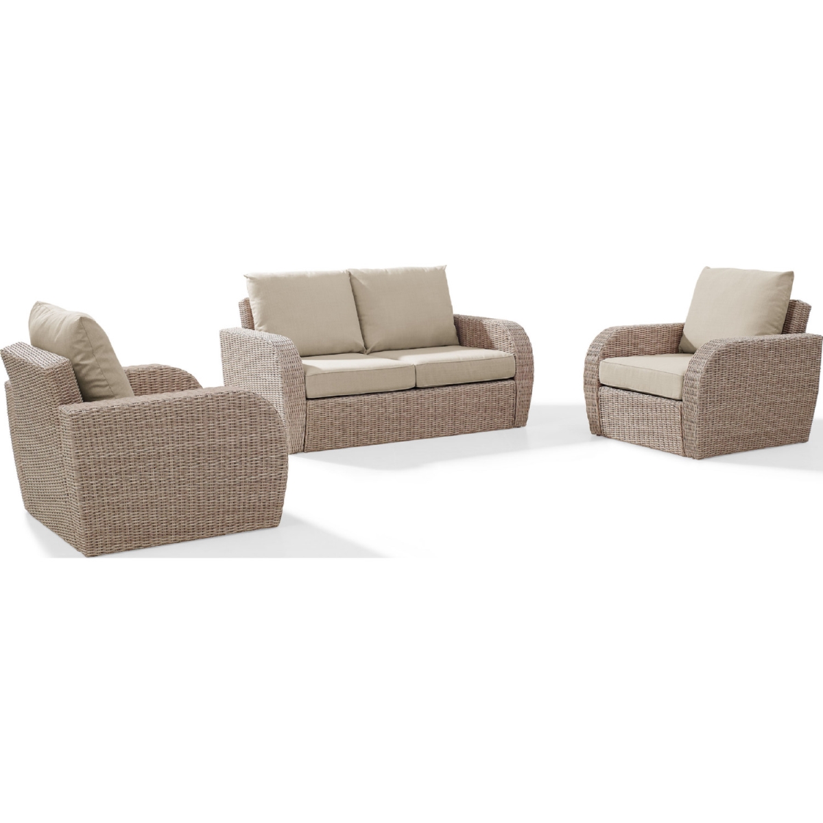 Ko70134wh-ol 3 Piece St. Augustine Outdoor Wicker Seating Set With Oatmeal Cushion - Loveseat, Two Outdoor Chairs