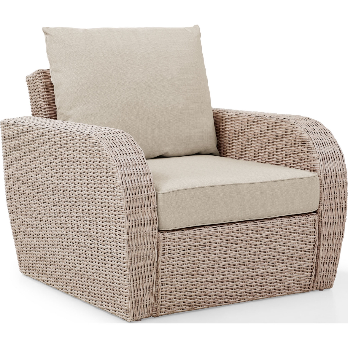 Ko70141wh-ol St. Augustine Outdoor Wicker Arm Chair, Weathered White With Universal Oatmeal Cushion