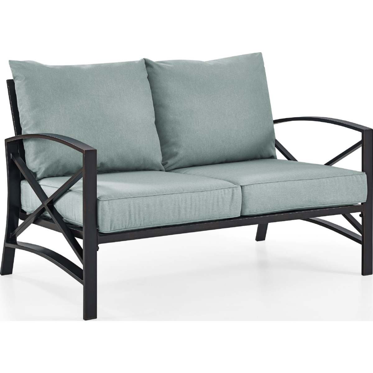 Kaplan Loveseat, Oiled Bronze With Mist Universal Cushion Cover