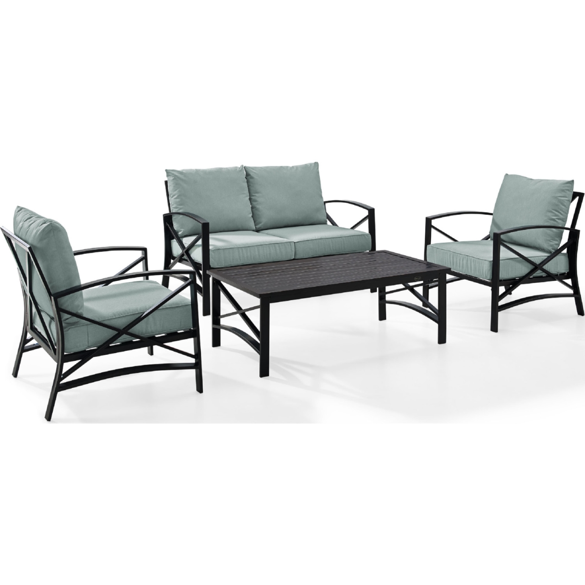 Ko60009bz-mi 4 Piece Kaplan Outdoor Seating Set With Mist Cushion - Loveseat, Two Chairs, Coffee Table
