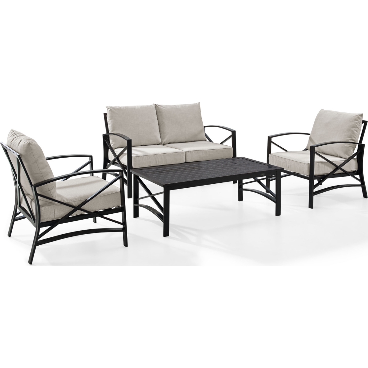 Ko60009bz-ol 4 Piece Kaplan Outdoor Seating Set With Oatmeal Cushion - Loveseat, Two Chairs, Coffee Table