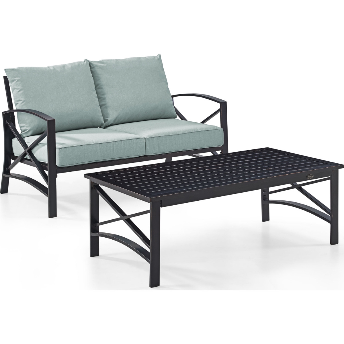 Ko60010bz-mi 2 Piece Kaplan Outdoor Seating Set With Mist Cushion - Loveseat, Coffee Table
