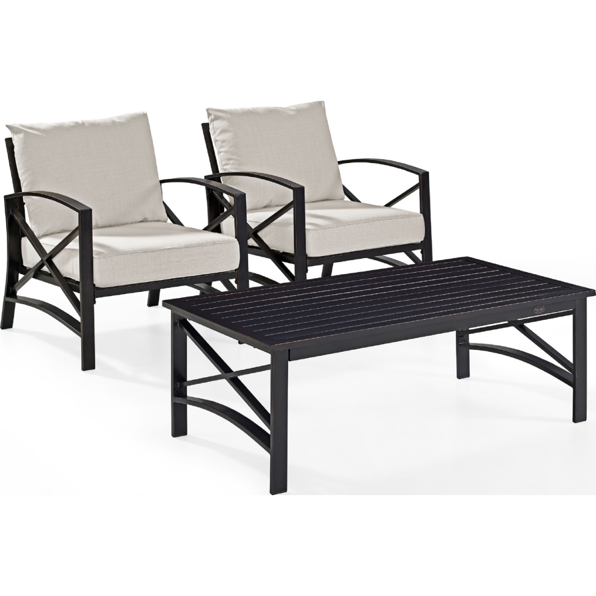 Ko60012bz-ol 3 Piece Kaplan Outdoor Seating Set With Oatmeal Cushion - Two Kaplan Outdoor Chairs, Coffee Table