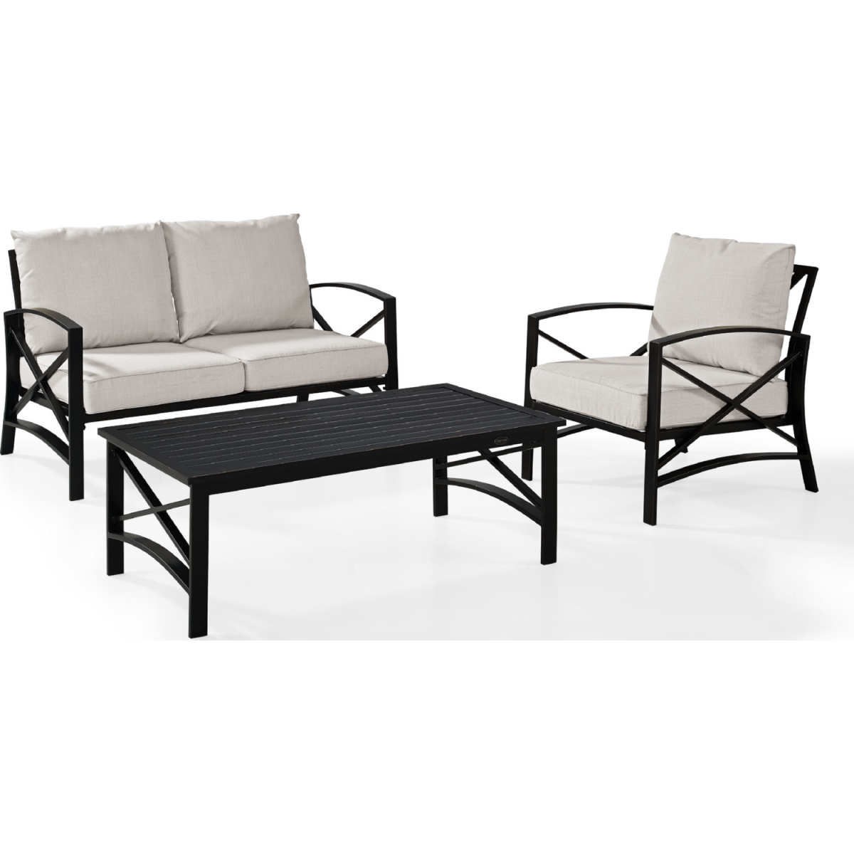 Ko60014bz-ol 3 Piece Kaplan Outdoor Seating Set With Oatmeal Cushion - Loveseat, Chair, Coffee Table