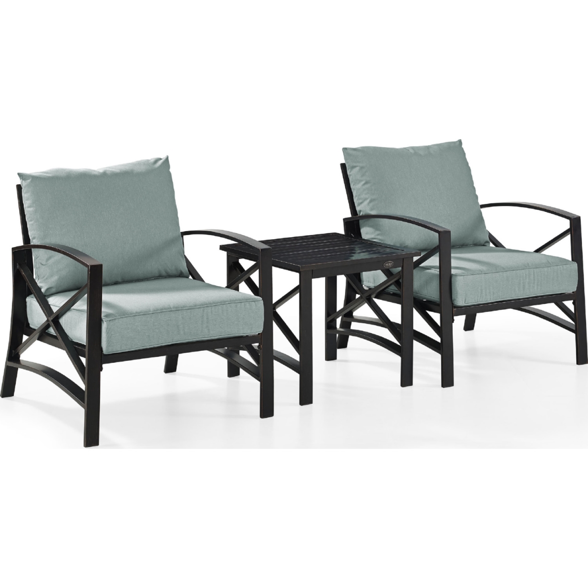 Ko60016bz-mi 3 Piece Kaplan Outdoor Seating Set With Mist Cushion - Two Chairs, Side Table