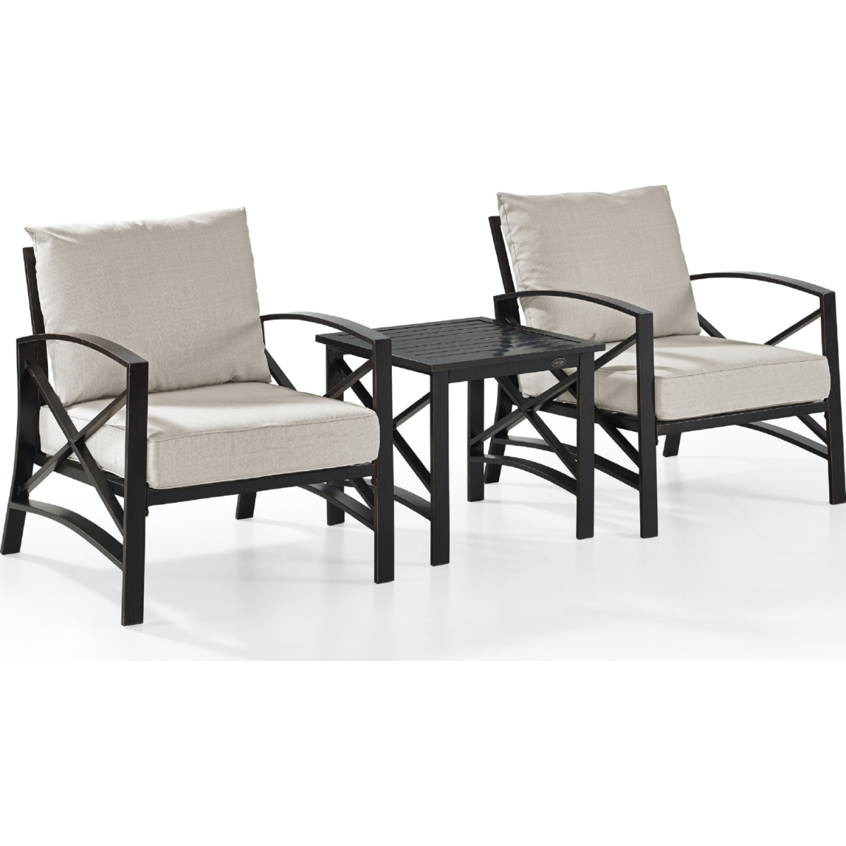Ko60016bz-ol 3 Piece Kaplan Outdoor Seating Set With Oatmeal Cushion - Two Chairs, Side Table