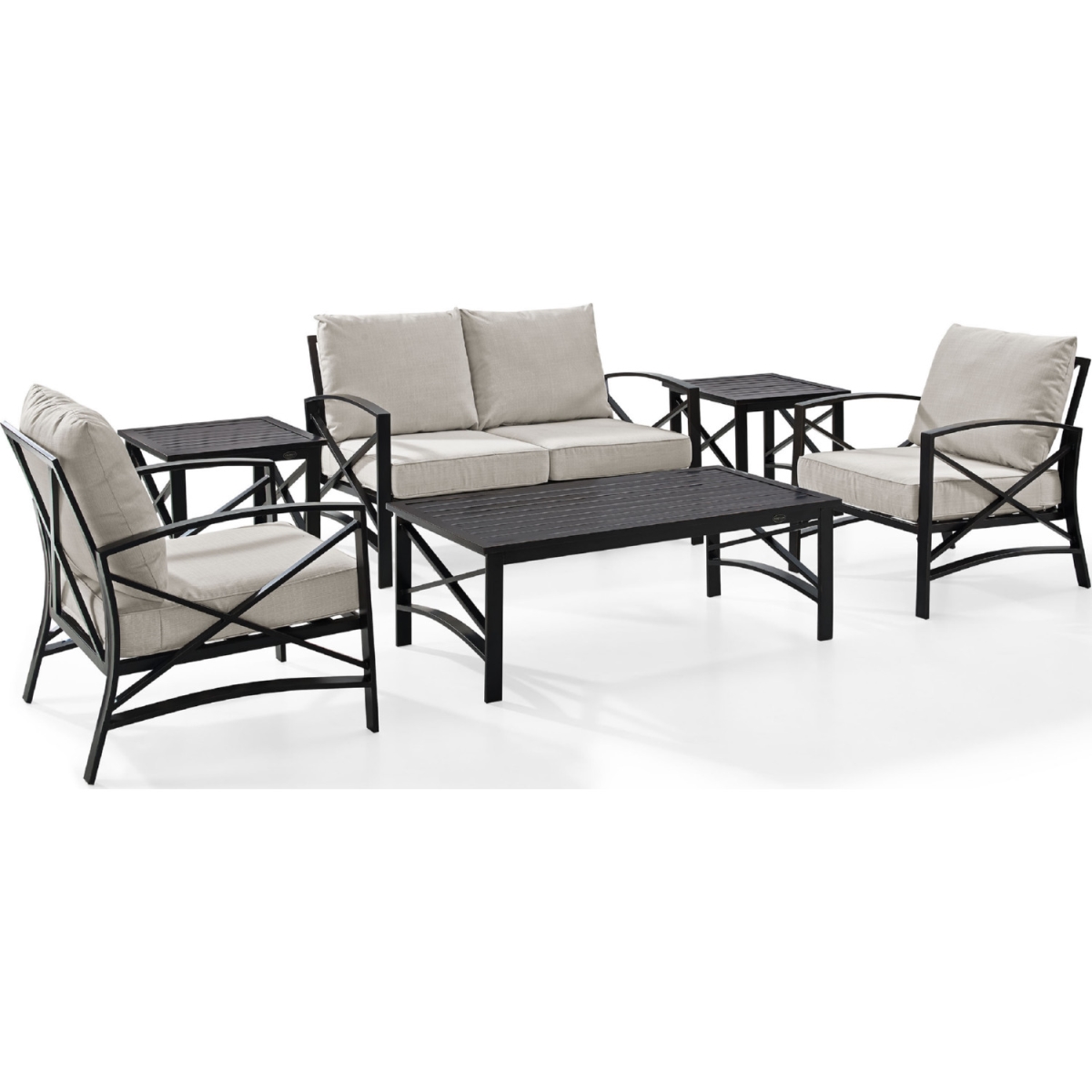 Ko60017bz-ol 6 Piece Kaplan Outdoor Seating Set With Oatmeal Cushion - Loveseat, Two Chairs, Two Side Tables, Coffee Table