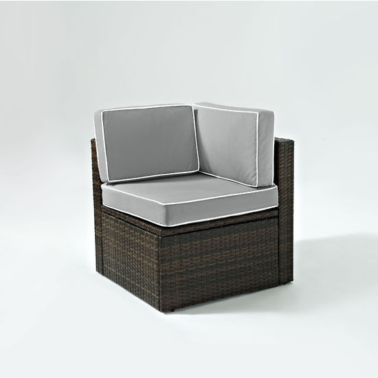 Ko70089br-gy 25.5 X 27 X 27 In. Palm Harbor Outdoor Wicker Corner Chair With Grey Cushions - Brown
