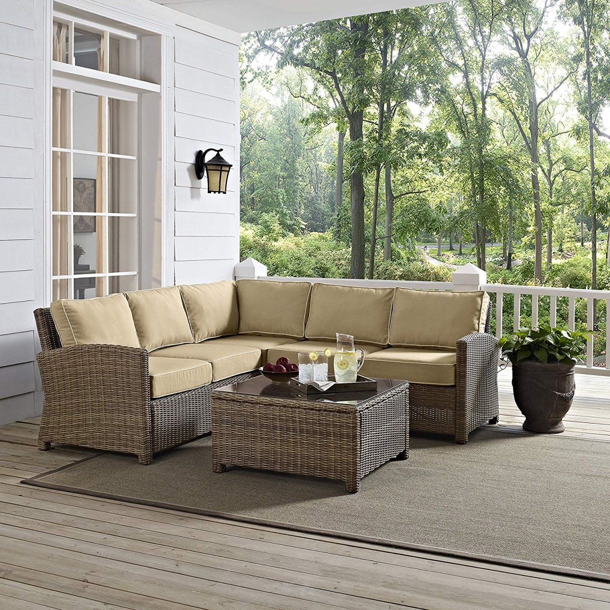 Ko70157-sa 4 Piece Bradenton Outdoor Wicker Seating Set With Sand Cushions - Weathered Brown