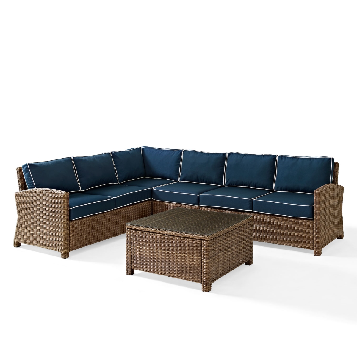 Ko70158-nv 5 Piece Bradenton Outdoor Wicker Seating Set With Navy Cushions - Weathered Brown
