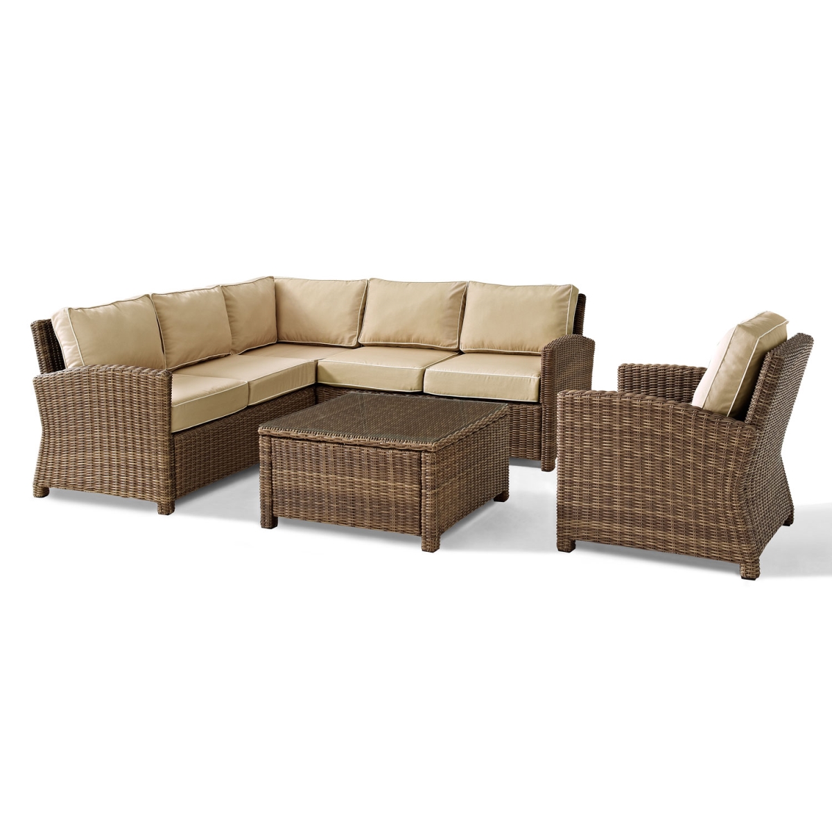 Ko70159-sa 5 Piece Bradenton Outdoor Wicker Seating Set With Sand Cushions - Weathered Brown