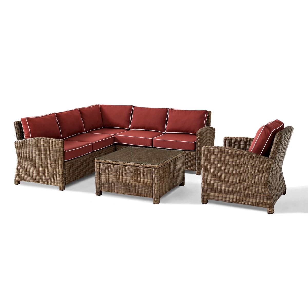 Ko70159-sg 5 Piece Bradenton Outdoor Wicker Seating Set With Sangria Cushions - Weathered Brown
