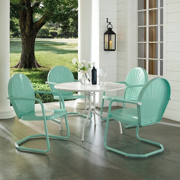Kod10010aq 5 Piece Griffith Metal Outdoor Dining Set With Aqua Chairs & White Table