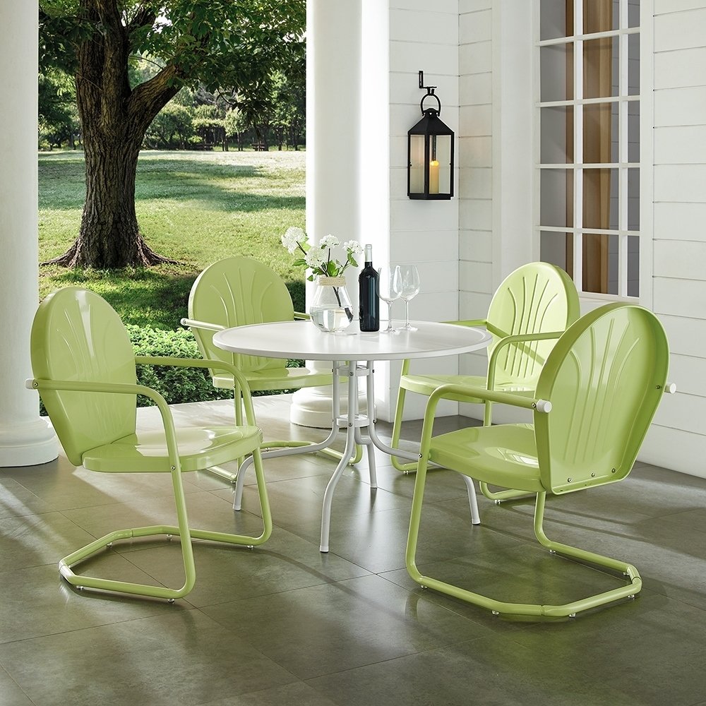 Kod10010kl 5 Piece Griffith Metal Outdoor Dining Set With Key Lime Chairs & White Table