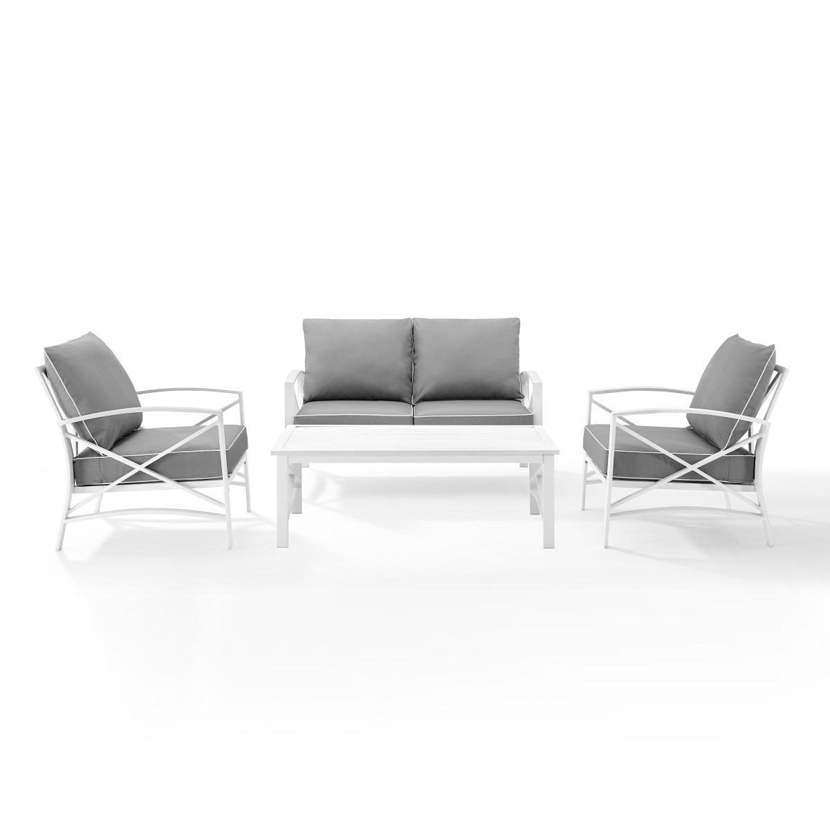 Ko60009wh-gy Kaplan 4-piece Outdoor Seating Set In White With Gray Cushions